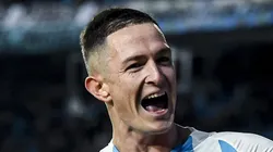 AVELLANEDA, ARGENTINA - JUNE 28: Anibal Moreno of Racing Club celebrates after scoring the team's third goal during a Copa CONMEBOL Libertadores 2023 Group A match between Racing Club and Ñublense at Presidente Peron Stadium on June 28, 2023 in Avellaneda, Argentina. (Photo by Marcelo Endelli / Getty Images)