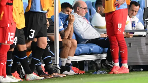 AL WAKRAH, QATAR – DECEMBER 02: Luis Suarez of Uruguay is seen on the bench during the FIFA World Cup Qatar 2022 Group H match between Ghana and Uruguay at Al Janoub Stadium on December 02, 2022 in Al Wakrah, Qatar. (Photo by Stu Forster/Getty Images)