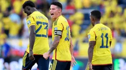 BARRANQUILLA, COLOMBIA - OCTOBER 12: James Rodriguez (R) of Colombia reacts during a FIFA World Cup 2026 Qualifier match between Colombia and Uruguay at Roberto Melendez Metropolitan Stadium on October 12, 2023 in Barranquilla, Colombia. (Photo by Gabriel Aponte/Getty Images)