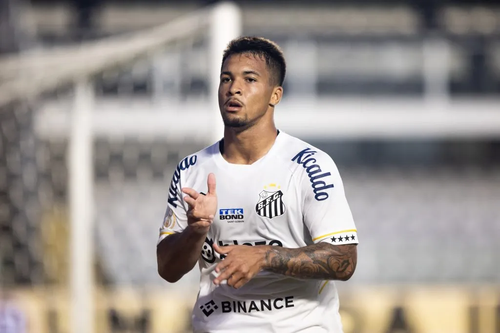 Marcos Leonardo jogador do Santos comemora seu gol contra o Fogão Foto: Abner Dourado/AGIF