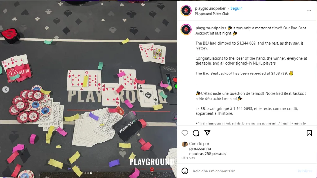 Foto: Reprodução Instagra, @playgroundpoker