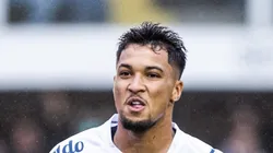SP - SANTOS - 01/10/2023 - BRASILEIRO A 2023, SANTOS X VASCO - Marcos Leonardo jogador do Santos comemora seu gol durante partida contra o Vasco no estadio Vila Belmiro pelo campeonato Brasileiro A 2023. Foto: Abner Dourado/AGIF