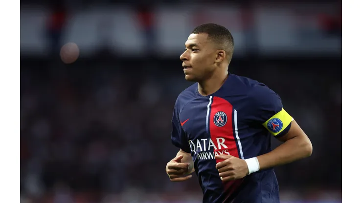 PARIS, FRANCE - JUNE 03: Kylian Mbappe of Paris Saint-Germain in action during the Ligue 1 match between Paris Saint-Germain and Clermont Foot at Parc des Princes on June 03, 2023 in Paris, France. (Photo by Julian Finney/Getty Images)
