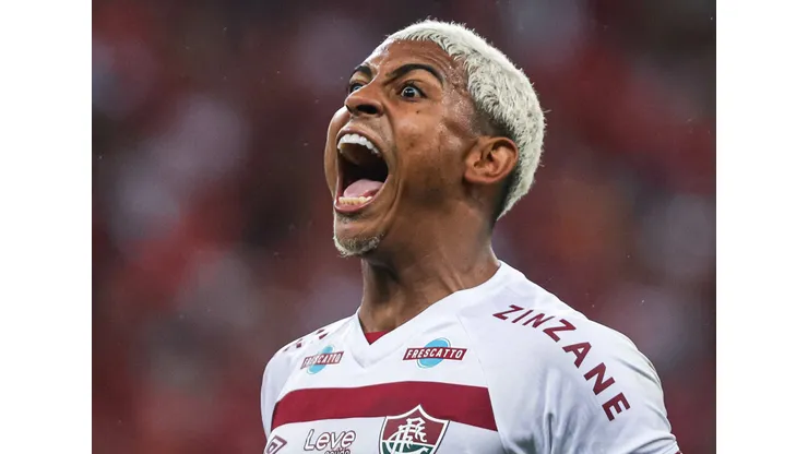 RS - PORTO ALEGRE - 04/10/2023 - LIBERTADORES 2023, INTERNACIONAL X FLUMINENSE - John Kennedy jogador do Fluminense comemora seu gol durante partida contra o Internacional no estadio Beira-Rio pelo campeonato Libertadores 2023. Foto: Maxi Franzoi/AGIF