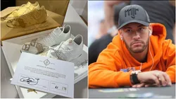 Chuteira especial do Neymar entregue a jogador de poker (Fotos: Reprodução Instagram @rafaelmoraesgm e Carlos Monti/BSOP)