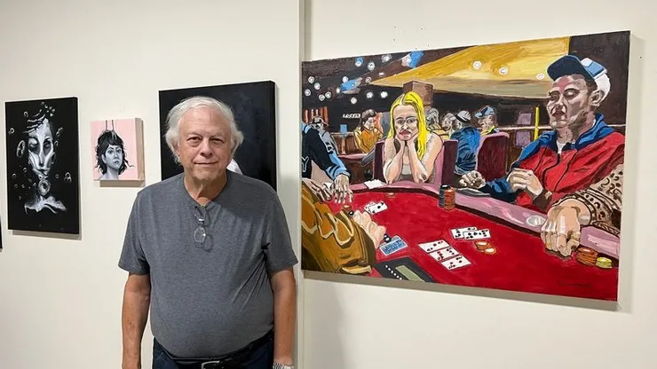 Stanley Grandon e a pintura de poker (Foto: Divulgação/Poker Face Art)
