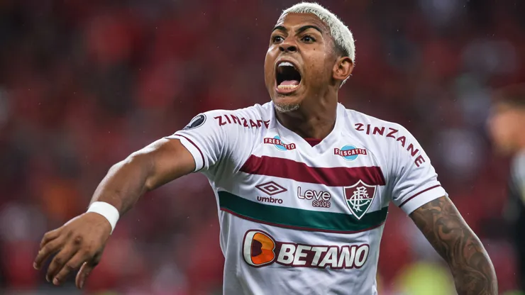 RS - PORTO ALEGRE - 04/10/2023 - LIBERTADORES 2023, INTERNACIONAL X FLUMINENSE - John Kennedy jogador do Fluminense comemora seu gol durante partida contra o Internacional no estadio Beira-Rio pelo campeonato Libertadores 2023. Foto: Maxi Franzoi/AGIF