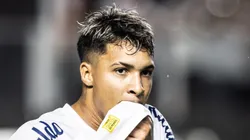 Foto: Abner Dourado/AGIF - Marcos Leonardo lamentando chance do Santos contra o Fluminense no Campeonato Brasileiro