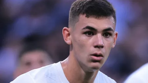 Gabriel Moscardo, jogador do Corinthians, durante partida contra o Palmeiras no estadio Arena Corinthians pelo campeonato Brasileiro A 2023. Foto: Ettore Chiereguini/AGIF