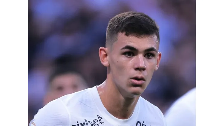 Gabriel Moscardo, jogador do Corinthians, durante partida contra o Palmeiras no estadio Arena Corinthians pelo campeonato Brasileiro A 2023. Foto: Ettore Chiereguini/AGIF