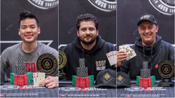 Jorge Hou Huang (à esquerda), Bruno Porto (ao centro) e Marco Bertolino (à direita) ganharam torneios no BSOP Millions