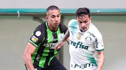 Nicolas jogador do America-MG comemora seu gol durante partida contra o Palmeiras no estadio Independencia pelo campeonato Brasileiro A 2023. Foto: Gilson Lobo/AGIF