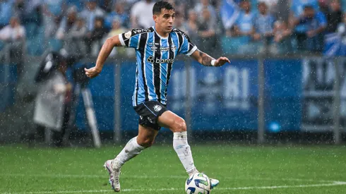 Franco Cristaldo jogador do Gremio durante partida contra o Corinthians no estadio Arena do Gremio pelo campeonato Brasileiro A 2023. Foto: Maxi Franzoi/AGIF