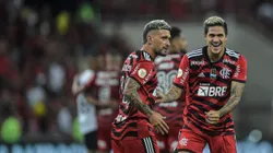 Pedro jogador do Flamengo comemora seu gol com De Arrascaeta jogador da sua equipe durante partida contra o Athletico-PR no estadio Maracana pelo campeonato Brasileiro A 2022. Foto: Thiago Ribeiro/AGIF