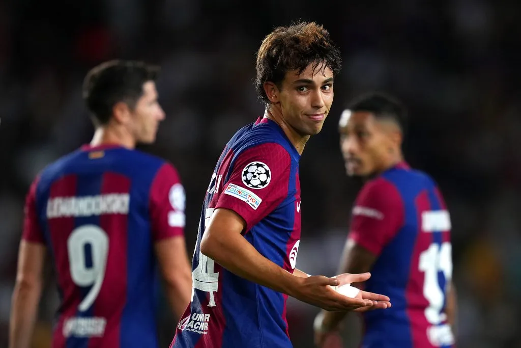 João Felix durante o jogo do Barcelona pela UEFA Champions League 2023/24. (Photo by Alex Caparros/Getty Images)