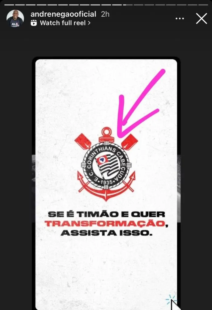 André Negão publica vídeo com o escudo errado do Corinthians – Foto: Reprodução/Instagram