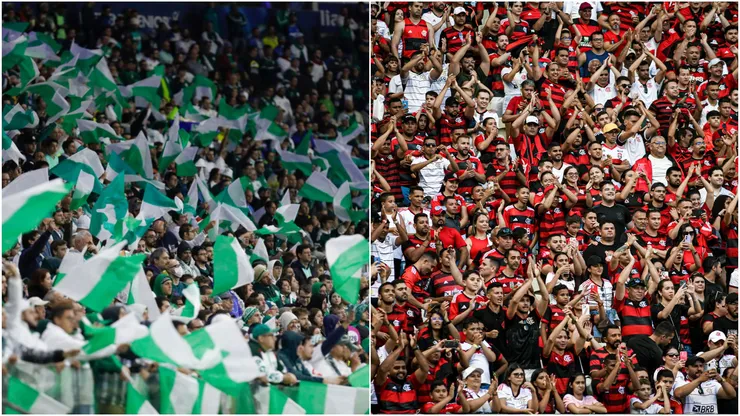Torcida do Palmeiras e do Flamengo. Ricardo Moreira/Getty Images; Kely Pereira/AGIF