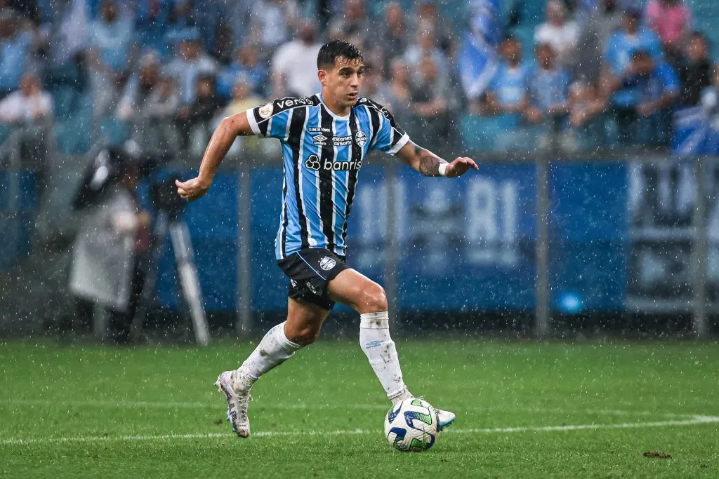 Franco Cristaldo jogador do Gremio durante partida contra o Corinthians no estadio Arena do Gremio pelo campeonato Brasileiro A 2023. Maxi Franzoi/AGIF