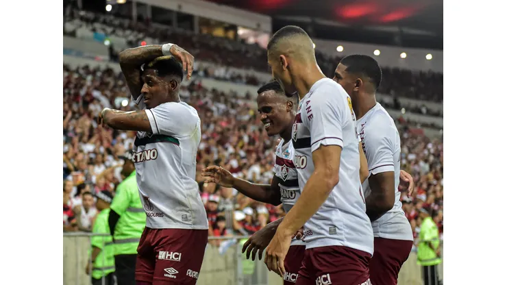Yony Gonzalez jogador do Fluminense comemora seu gol durante partida contra o Flamengo no estadio Maracana pelo campeonato Brasileiro A 2023. Foto: Thiago Ribeiro/AGIF
