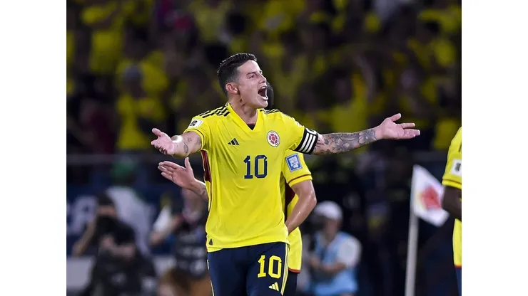 James comemorando gol da Colômbia contra o Brasil. Foto: Gabriel Aponte/Getty Images.