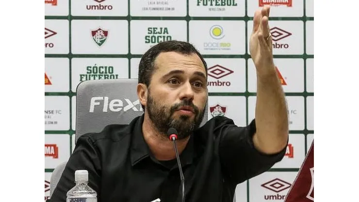 Presidente do Fluminense, Mário Bittencourt, durante coletiva de imprensa - Foto: Reprodução/Fluminense