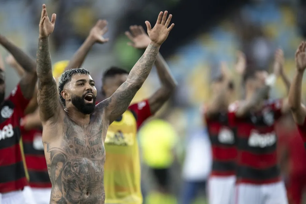 Gabi jogador do Flamengo comemora vitória no estádio Maracanã pelo campeonato Brasileiro A 2023. Foto: Jorge Rodrigues/AGIF