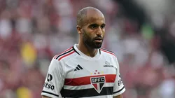 Lucas Moura, meia-atacante do São Paulo, durante partida da sua equipe. Foto: Thiago Ribeiro/AGIF