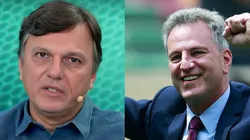 Jornalista Mauro Cezar e Rodolfo Landim, presidente do Flamengo Fotos: Reprodução/Jovem Pan e Daniel Apuy/Getty Images