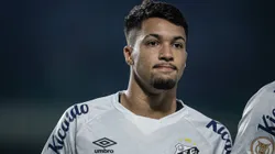 Marcos Leonardo jogador do Santos durante partida contra o Goias no estadio Serrinha pelo campeonato Brasileiro A 2023. Foto: Isabela Azine/AGIF
