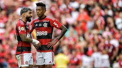 Gabigol e Bruno Henrique jogadores do Flamengo durante partida contra o America no estadio Maracana pelo campeonato Brasileiro A 2023. Foto: Thiago Ribeiro/AGIF