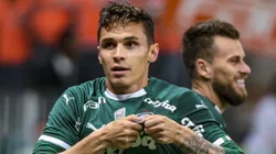 Rafael Veiga do Palmeiras comemora seu gol durante partida contra o Ponte Preta no estadio Arena Allianz Parque pelo campeonato Paulista 2019. Ale Cabral/AGIF