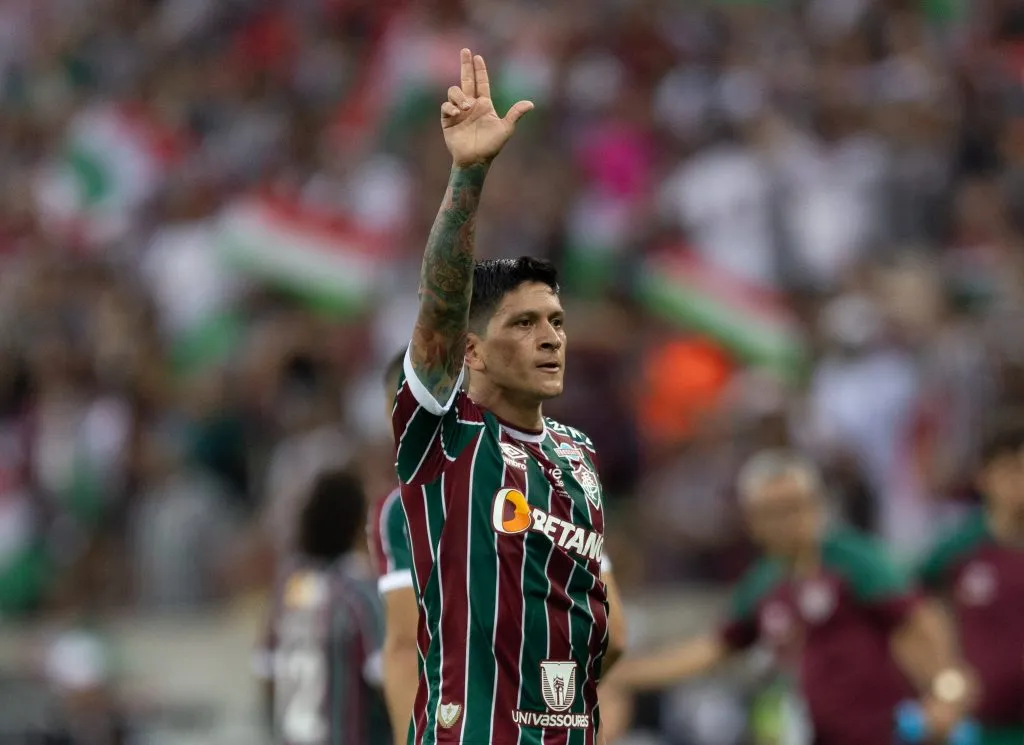 German Cano jogador do Fluminense comemora seu gol durante partida contra o Boca Juniors no estadio Maracana pelo campeonato Libertadores 2023. Foto: Liamara Polli/AGIF