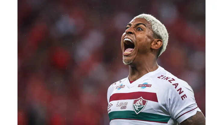 John Kennedy jogador do Fluminense comemora gol pelo Fluminense na Libertadores 2023. Foto: Maxi Franzoi/AGIF