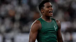 Endrick jogador do Palmeiras comemora vitória ao final da partida contra o Botafogo no Nilton Santos pelo campeonato Brasileiro A 2023. Foto: Thiago Ribeiro/AGIF