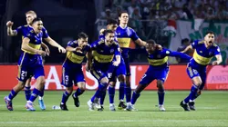 Jogadores do Boca Juniors comemoram vitoria ao final da partida contra o Palmeiras no estadio Arena Allianz Parque pelo campeonato Libertadores 2023. Foto: Marcello Zambrana/AGIF