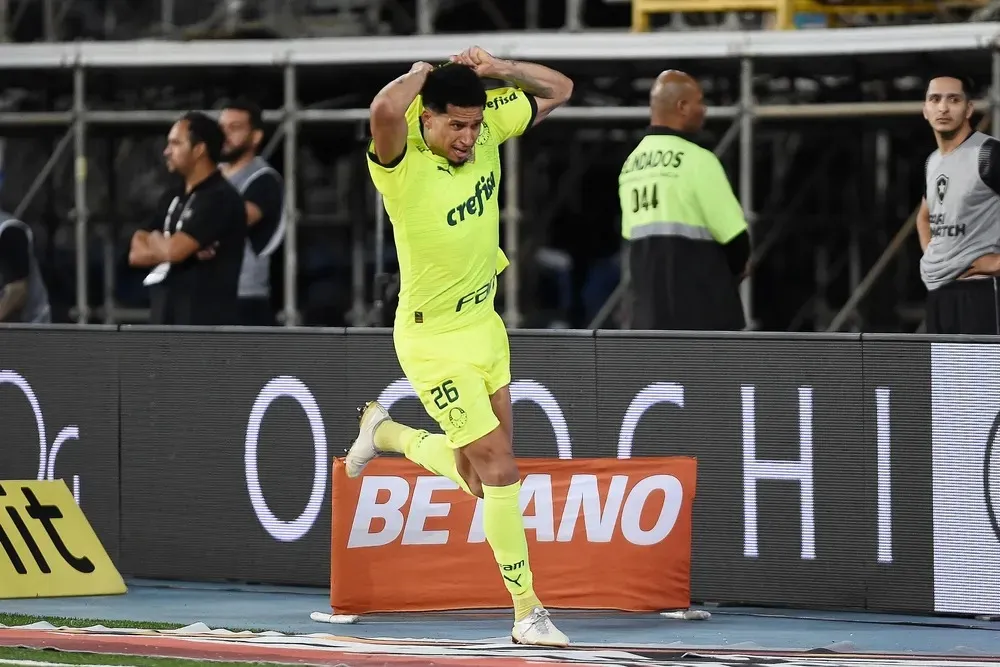 Autor do gol da virada palmeirense, Murilo comemora no Nilton Santos – Foto: André Durão