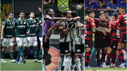 Jogadores de Palmeiras, Atlético e Flamengo comemoram gol. Foto: Agif