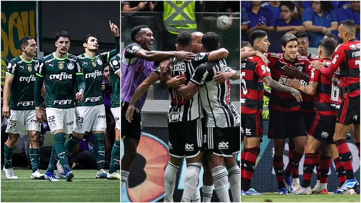 Jogadores de Palmeiras, Atlético e Flamengo comemoram gol. Foto: Agif