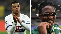 Mbappé, jogador do PSG, e Endrick, jogador do Palmeiras. Foto Mbappé: Alex Grimm/Getty Images. Foto Endrick: Pedro Vilela/Getty Images