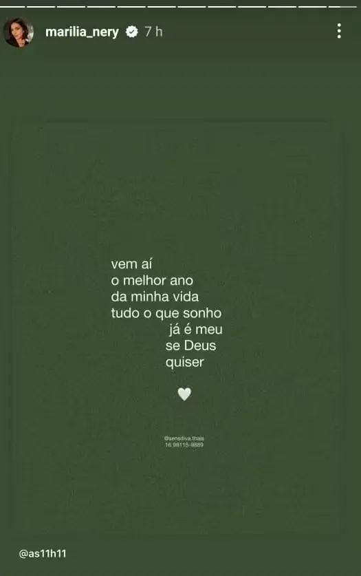 Post de Marilia Nery no Instagram. Foto: Redes sociais / Marilia Nery