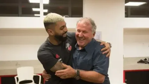 Zico e Gabigol se encontrando e se abraçando no CT d Flamengo. Foto: Alexandre Vidal / Flamengo
