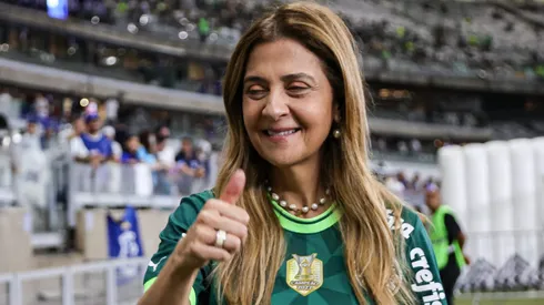 Leila Pereira presidente do Palmeiras durante partida contra o Cruzeiro no estadio Mineirao pelo campeonato Brasileiro A 2023. Foto: Gilson Lobo/AGIF