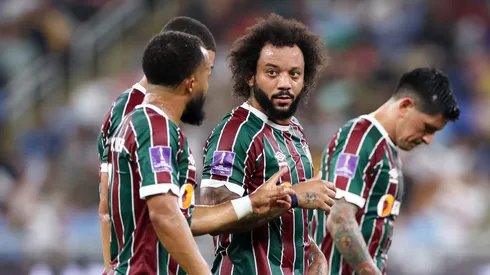 JEDDAH, SAUDI ARABIA - DECEMBER 22: Marcelo of Fluminense speaks with teammates during the FIFA Club World Cup Saudi Arabia 2023 Final between Manchester City and Fluminense at King Abdullah Sports City on December 22, 2023 in Jeddah, Saudi Arabia. (Photo by Francois Nel/Getty Images)