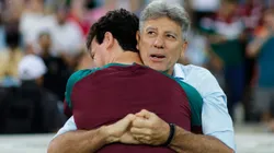 Renato Gaúcho e Fernando Diniz se cumprimentam durante partida entre Grêmio e Fluminense. Foto: Buda Mendes/Getty Images
