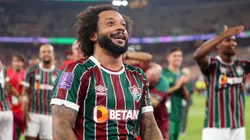 Marcelo comemorando a vitória do Fluminense após jogo contra o Al Ahly. Foto: Francois Nel/Getty Images