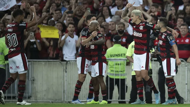 Jogadores do Flamengo comemoram gol pela Libertadores 2022. Foto: Jorge Rodrigues/AGIF