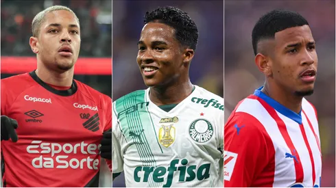 Vitor Roque, Endrick e Savinho. Foto: Robson Mafra/Gilson Lobo/AGIF; Getty Images