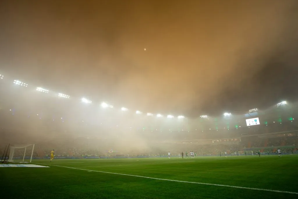 JEDDAH, SAUDI ARABIA – AUGUST 29: Al Ahli fans during the Saudi Pro League between Al Ahli v Al-Tai at Prince Abdullah Al Faisal Stadium on August 29 , 2023 in Jeddah, Saudi Arabia. (Photo by Yasser Bakhsh/Getty Images)