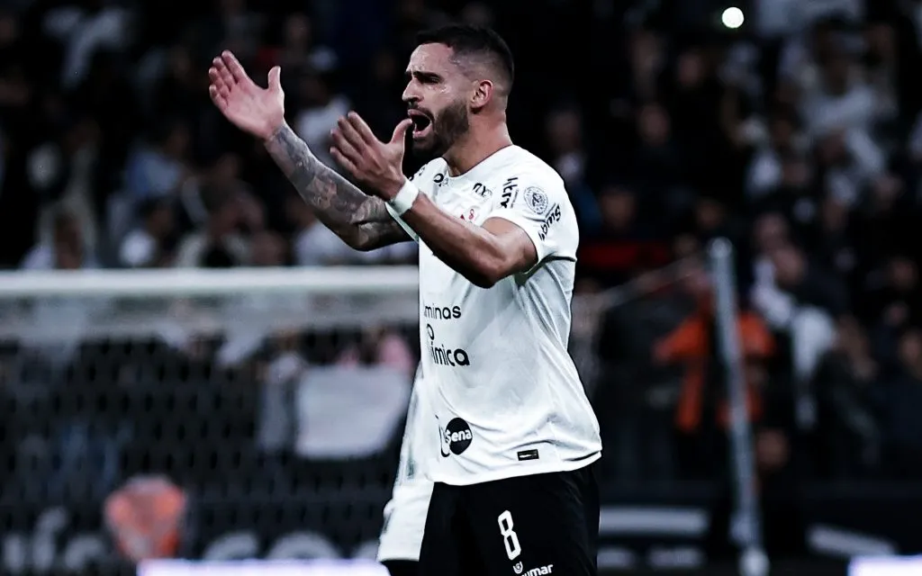 Renato Augusto jogador do Corinthians comemora seu gol durante partida contra o Bahia no estadio Arena Corinthians pelo campeonato Brasileiro A 2023. Foto: Fabio Giannelli/AGIF