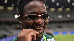 Endrick na comemoração do título. Foto: Pedro Vilela/Getty Images.